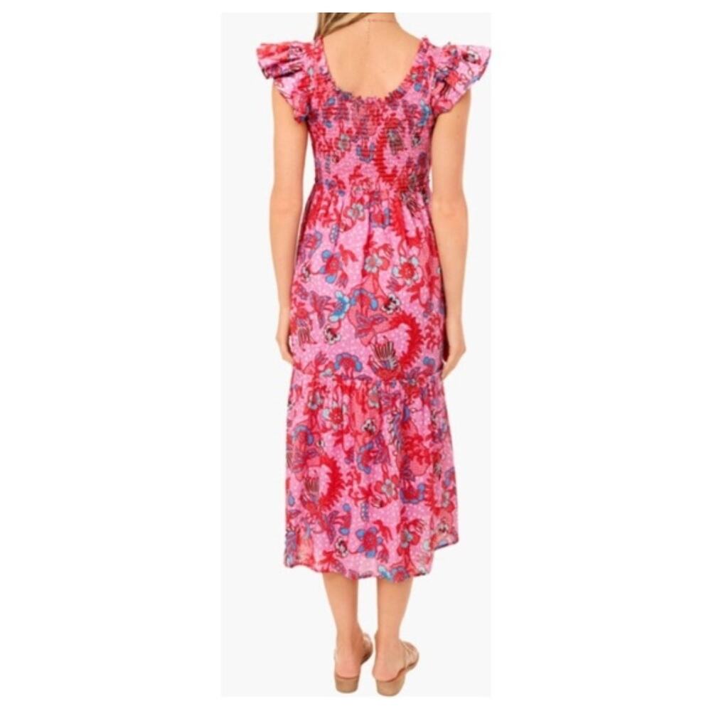 Tuckernuck Mallie Smocked Floral Ruffle Midi Dress Size Medium Pink Cottagecore - Picture 9 of 10